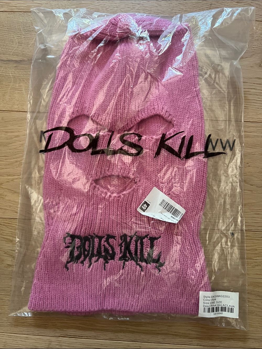 Dolls Kill Pink Ribbed Ski Mask Beanie